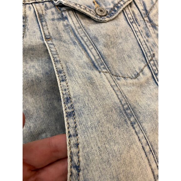 American Eagle Faux Shearling-Lined Denim Jacket With Button & Zip Closure XS - Picture 10 of 14